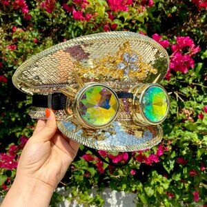 RAVE Captain Style Luxury Women Rhinestone Sequin Sparkly Concert Hat